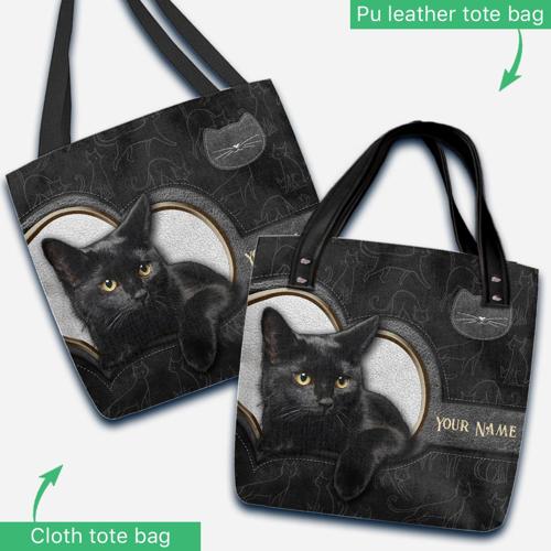 Leopard Black Cat – Personalized Black Cat Tote Bag