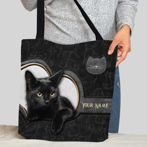 Leopard Black Cat – Personalized Black Cat Tote Bag