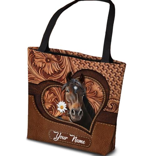 Love Horse Hoofprint Leather Pattern Personalized Tote Bag