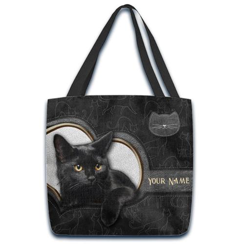 Leopard Black Cat – Personalized Black Cat Tote Bag