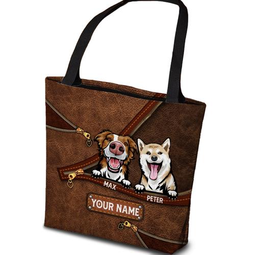 Dog Zipper Multicolor Personalized Leather Pattern Tote Bag